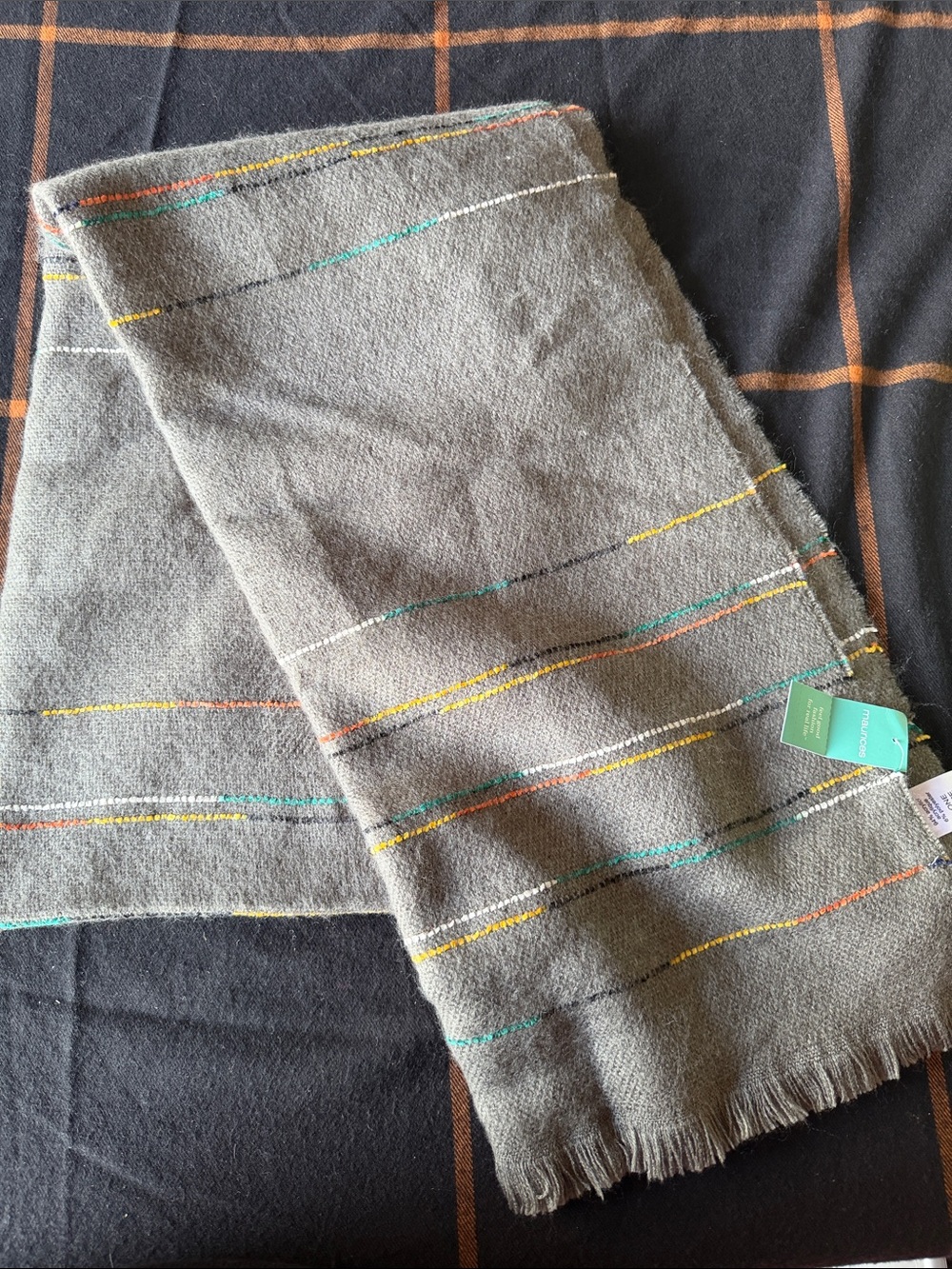 Maurices Gray Scarf with Multicolor Accent Stripes